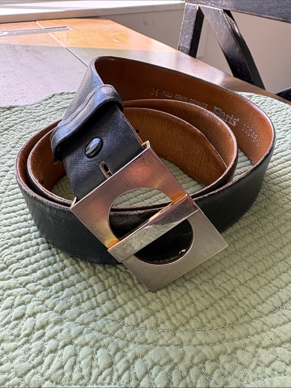 Vintage Paris Black Leather Belt 36” waist